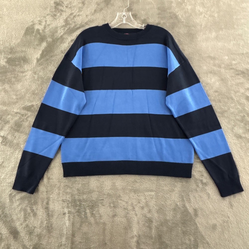 Edikted Crewneck Sweater Womens XS/S Blue Navy Stripe Pullover Knit Long Sleeve